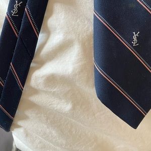 VINTAGE YSL MENS TIE NAVY AND PINK STRIPE